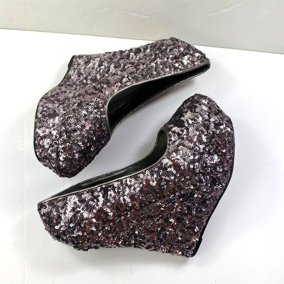Bongo Silver Champagne Sequin Platform Heels 7.5 Disco Clubbing Formal Party - Picture 9 of 14